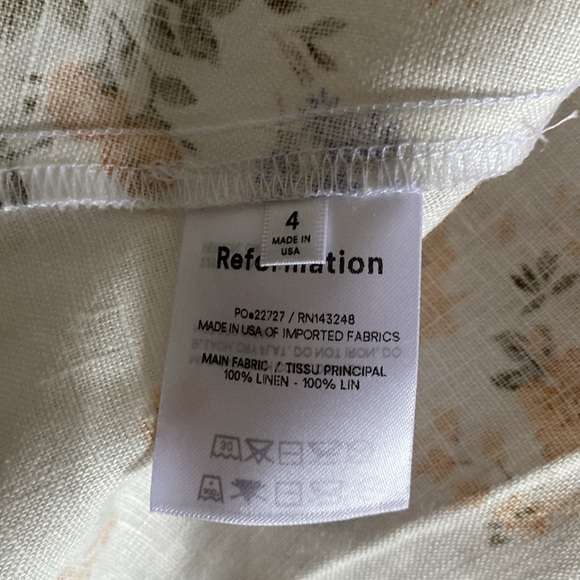 Reformation Maribel Linen Midi Floral Dress Puff Short Sleeves V Neck Tansy 4 - Picture 13 of 14